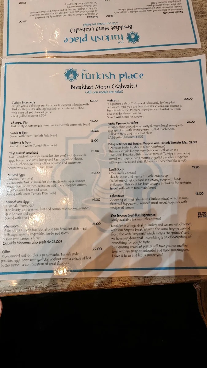 Menu, That Turkish Place