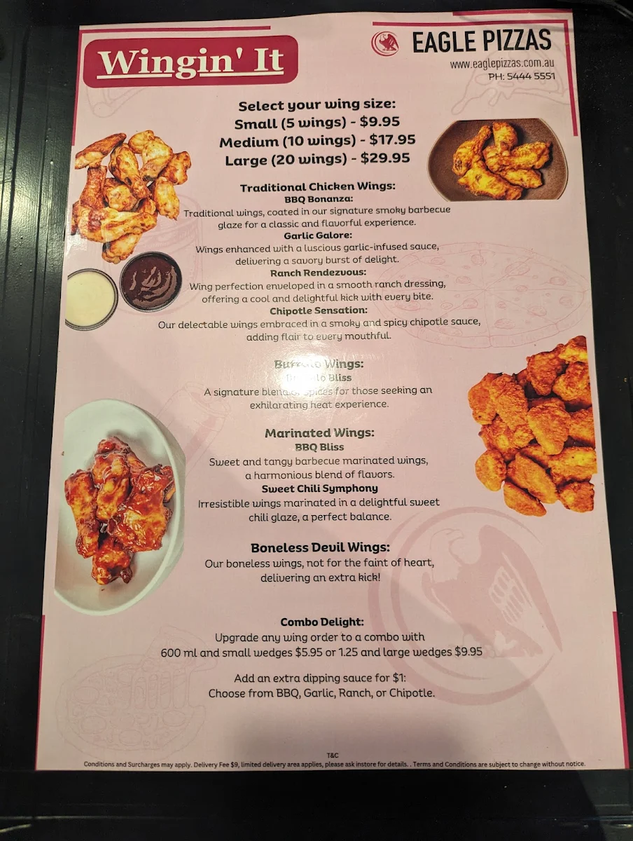 Menu, Eagle Pizzas Golden Square