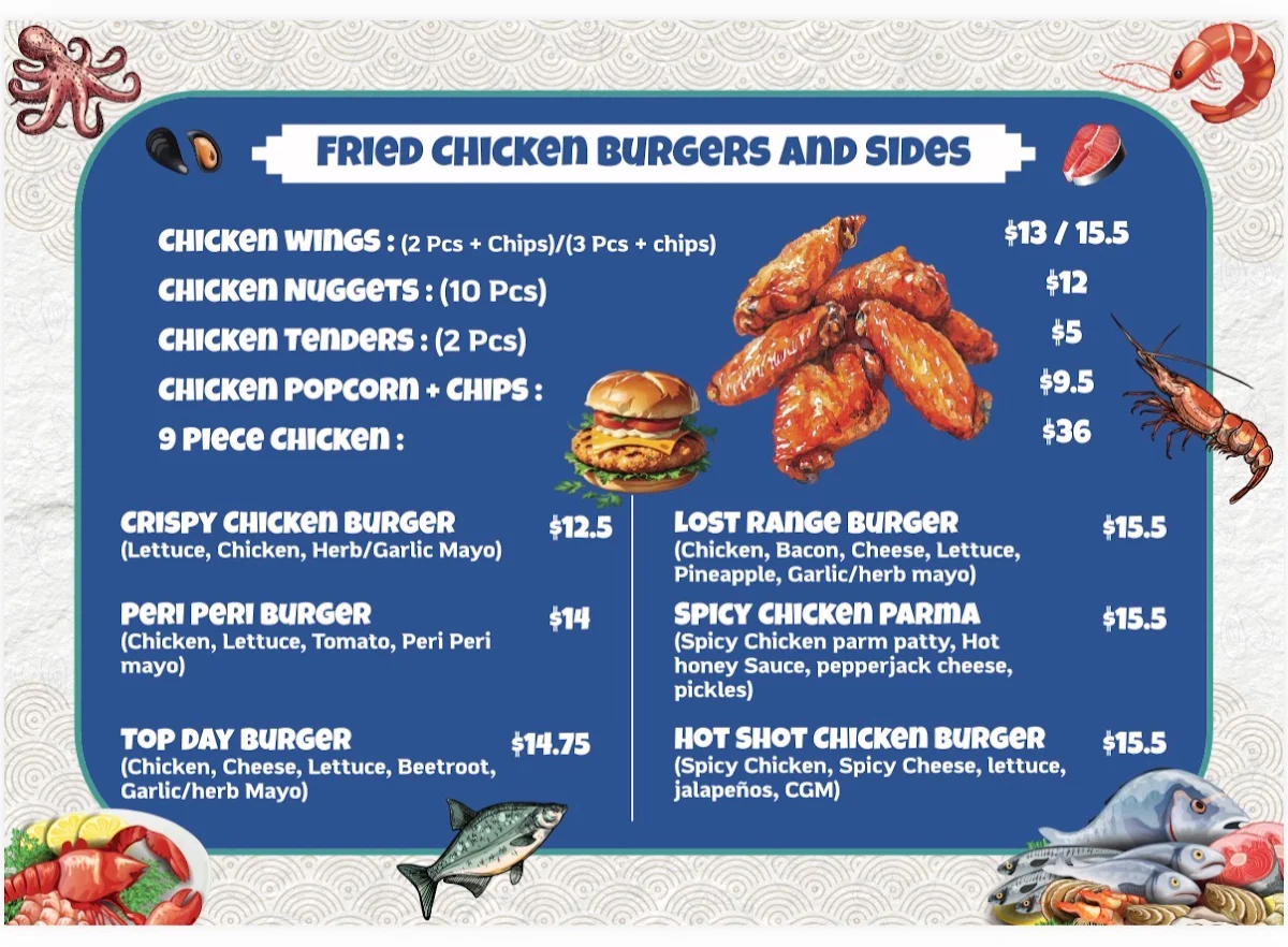 Menu, Hook and Bite seafood
