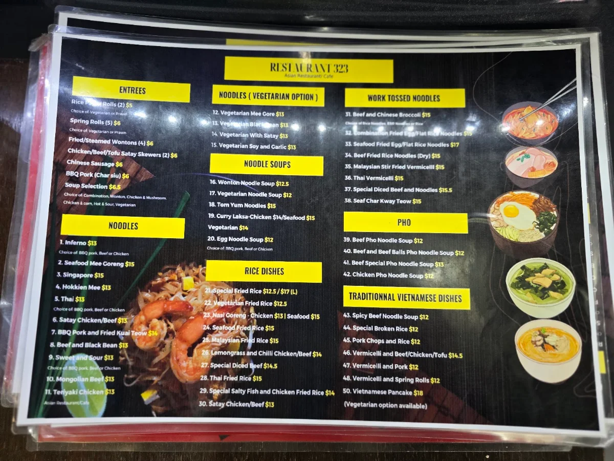 Menu, Restaurant 323