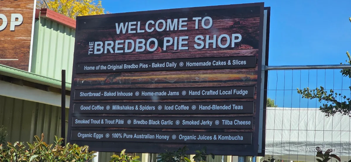 Menu, The Bredbo Pie Shop