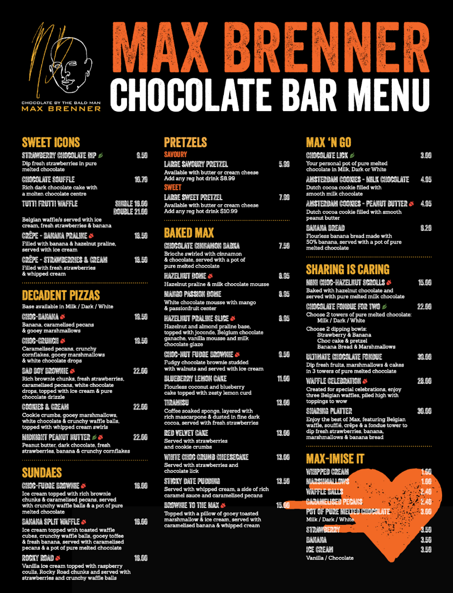 Menu, Max Brenner - Narellan