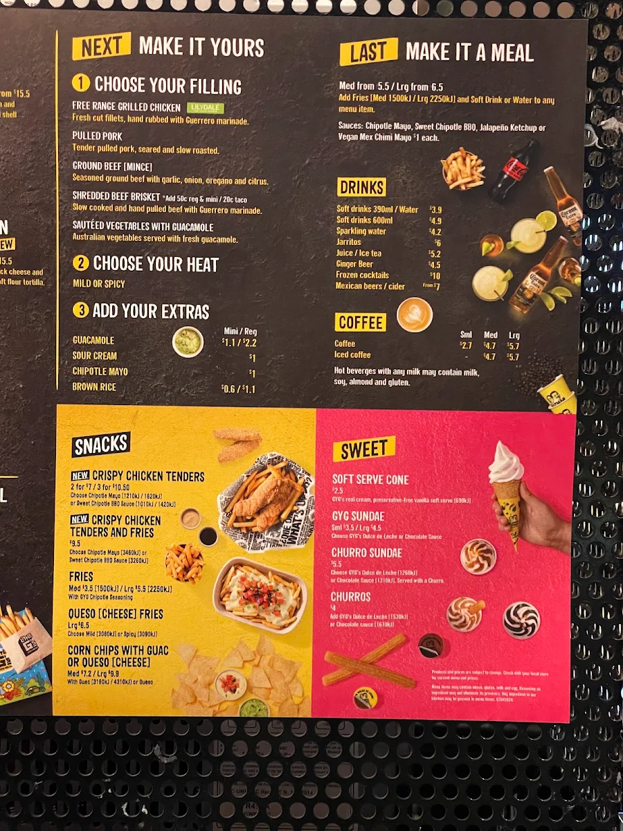 Menu, Max Brenner - Narellan