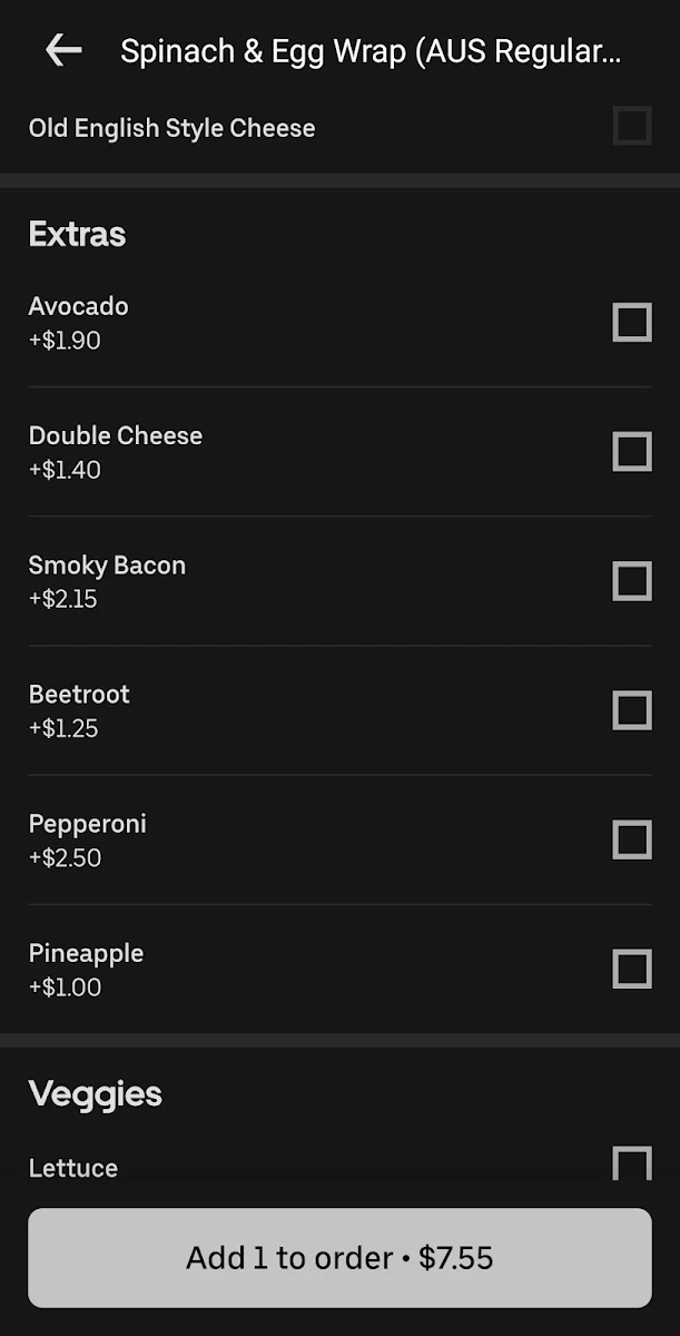 Menu, Subway