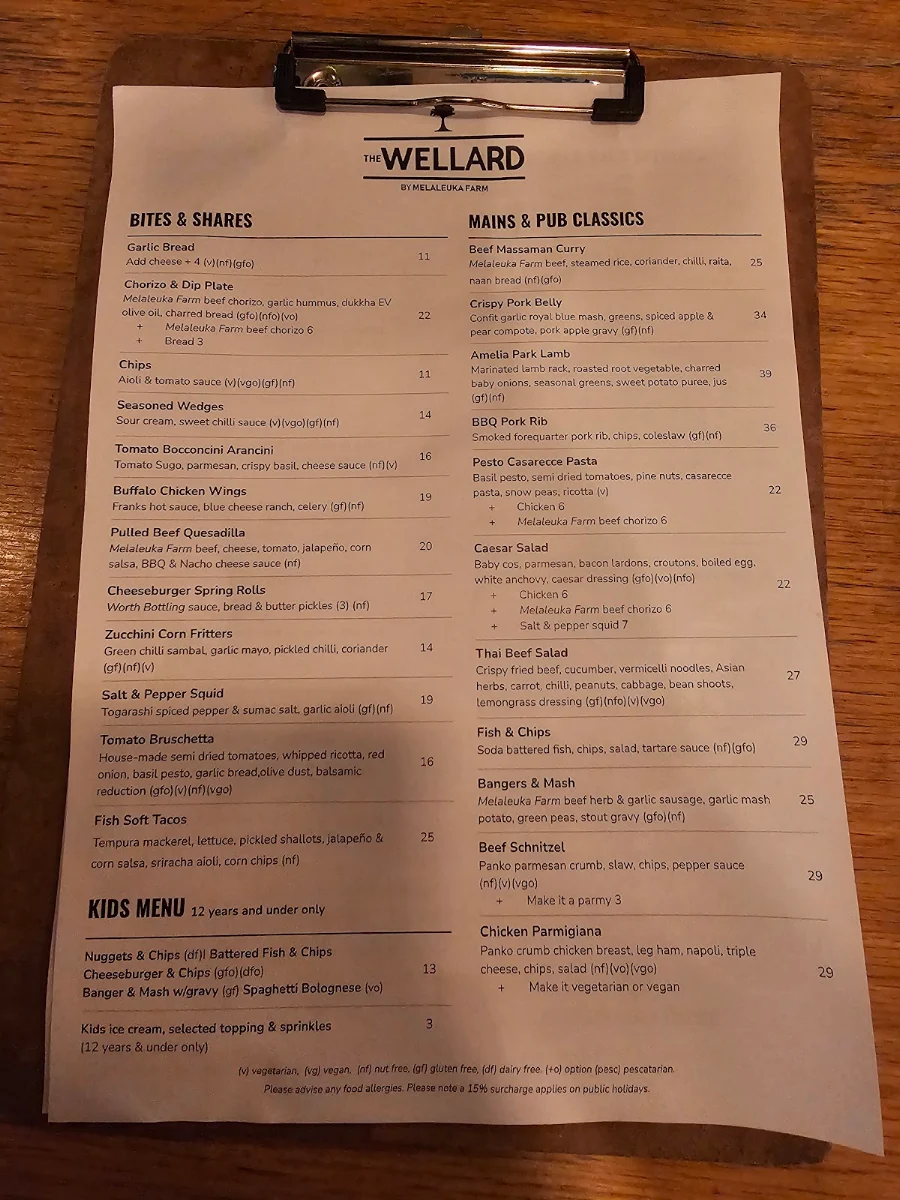 Menu, The Wellard