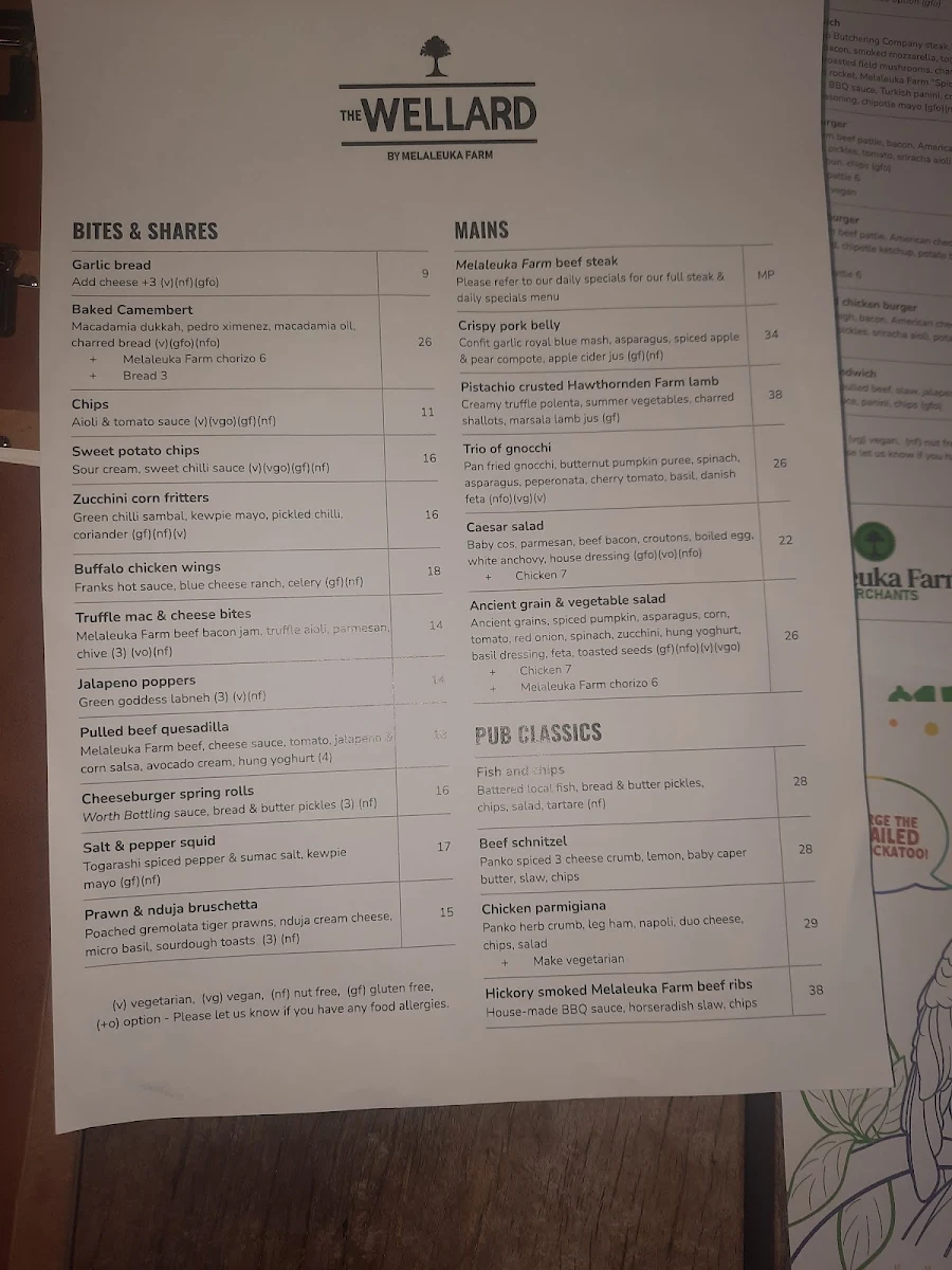 Menu, The Wellard