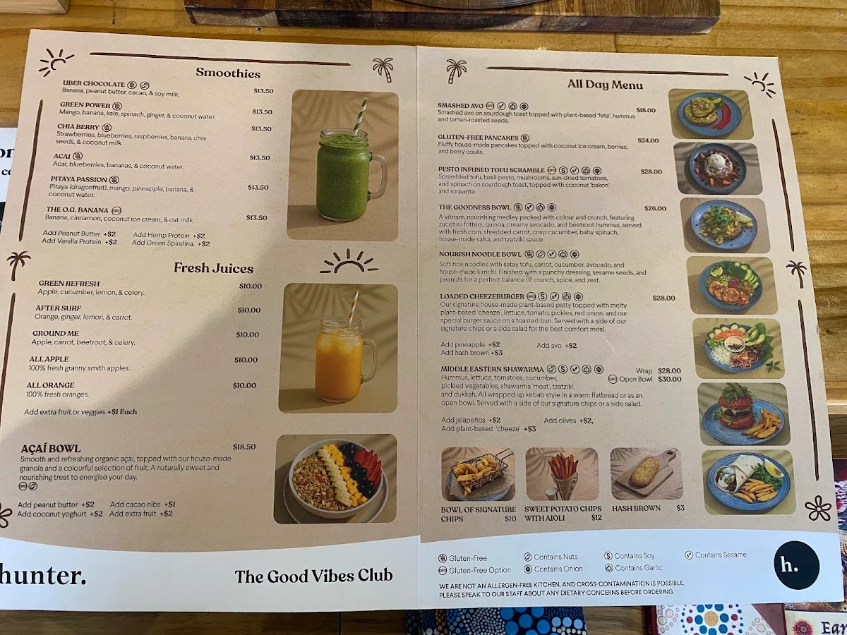 Menu, Hunter Cafe