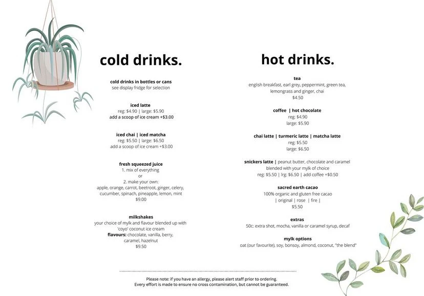 Menu, Hunter Cafe