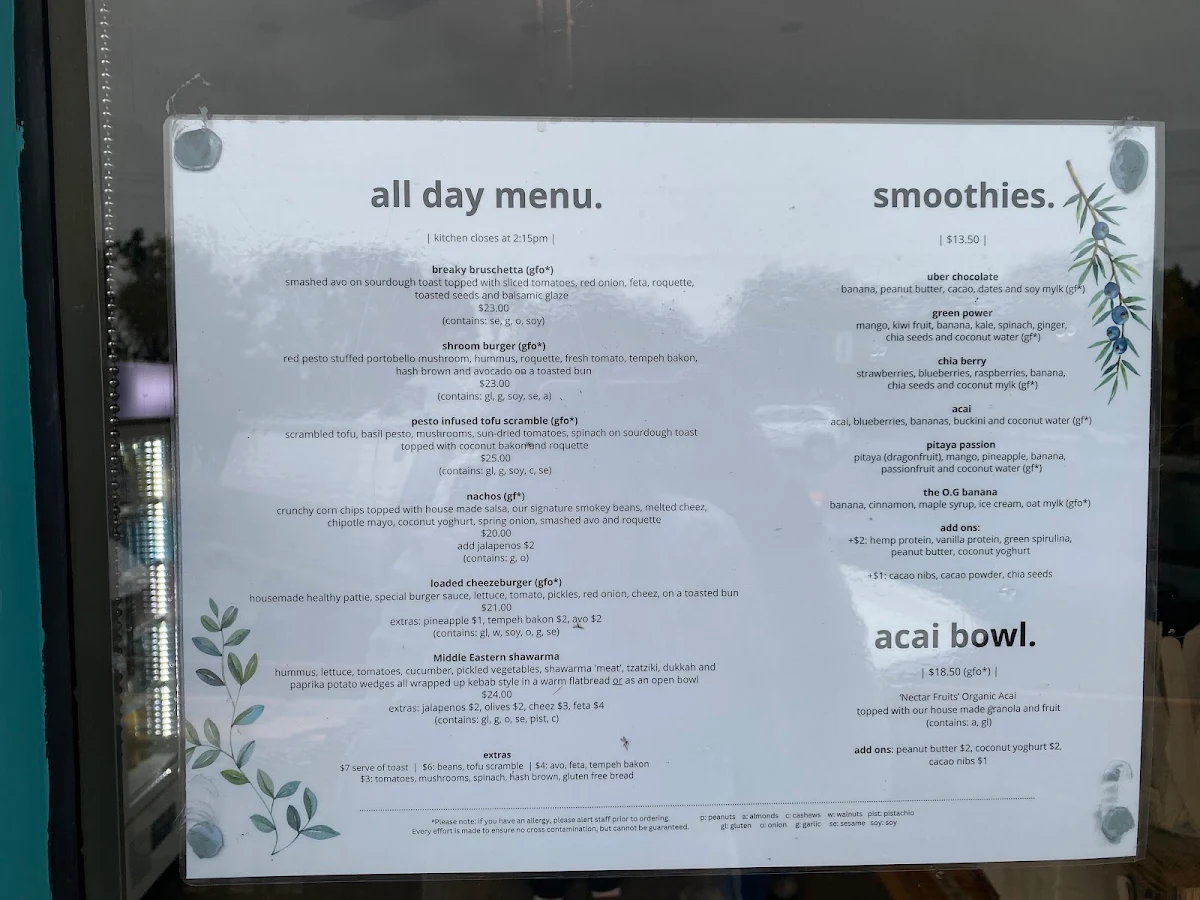 Menu, Hunter Cafe