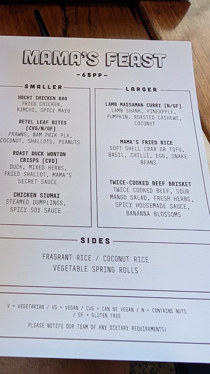 Menu, Hochi Mama Richmond