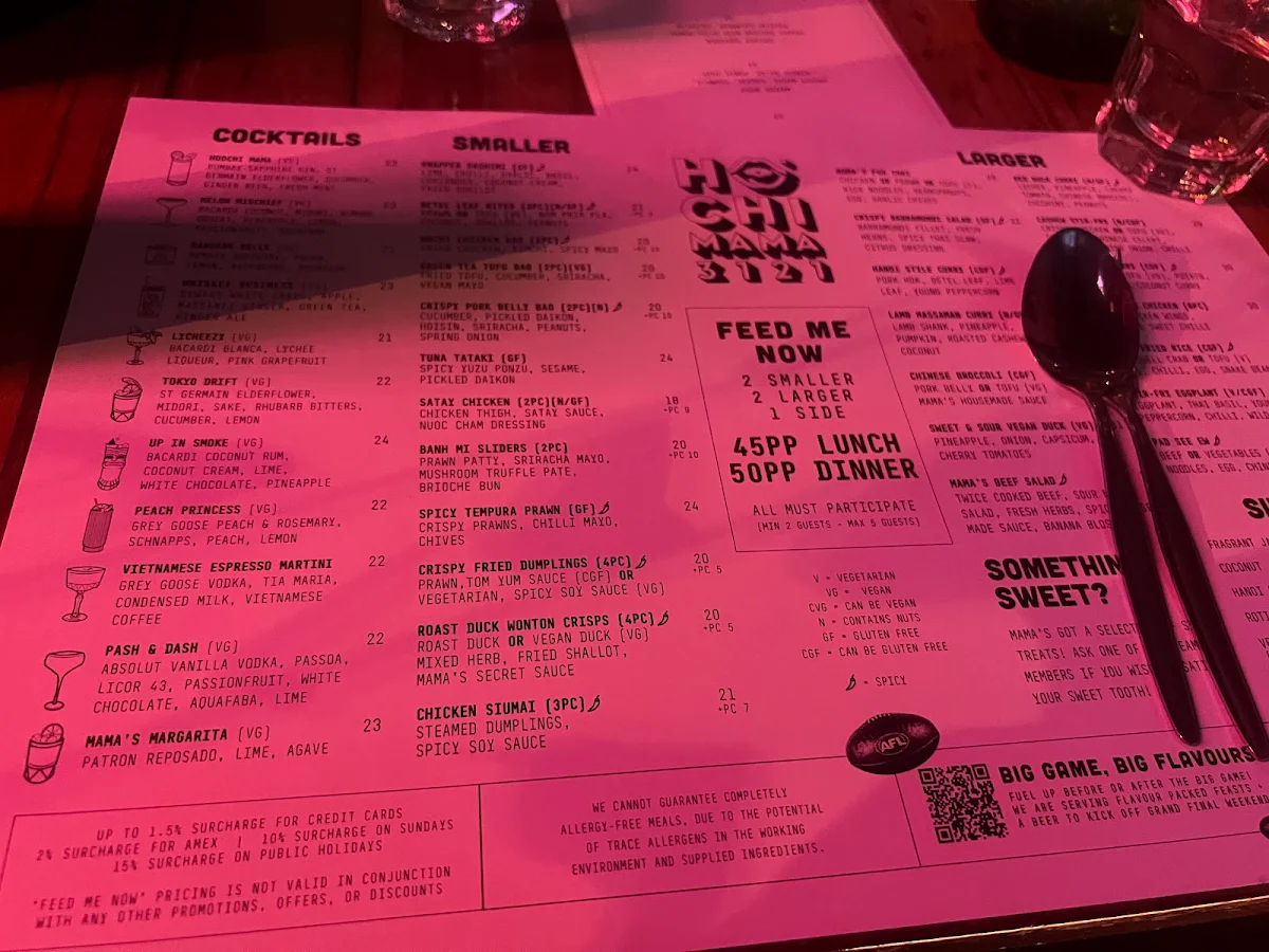 Menu, Hochi Mama Richmond