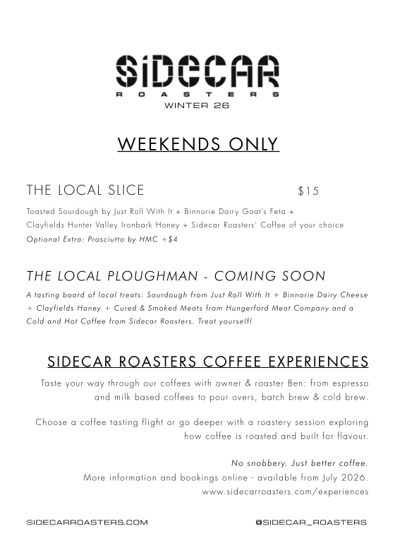 Menu, Sidecar Roasters