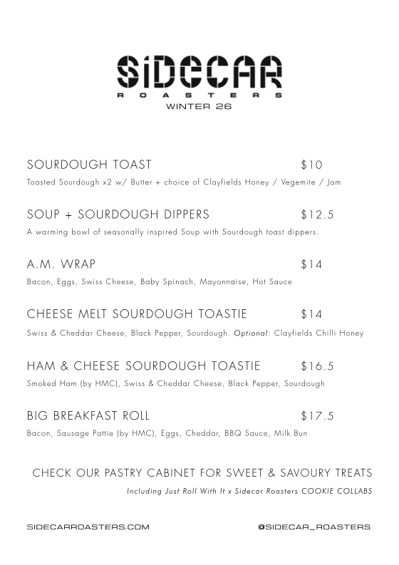 Menu, Sidecar Roasters