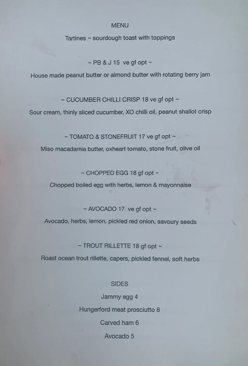 Menu, Sidecar Roasters