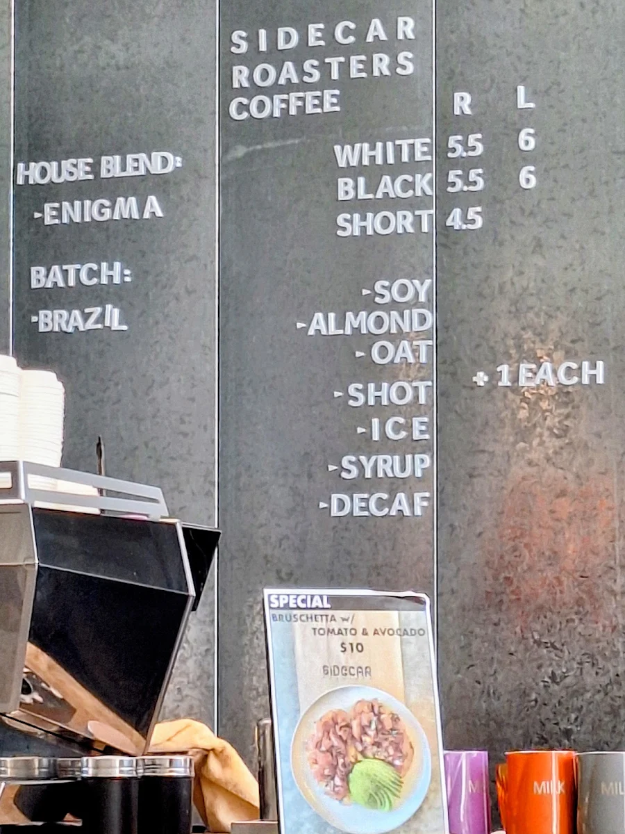 Menu, Sidecar Roasters