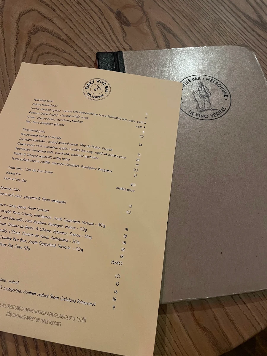Menu, Kirk's Wine Bar
