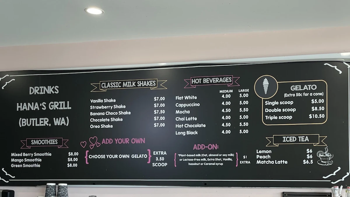 Menu, Hana's Grill