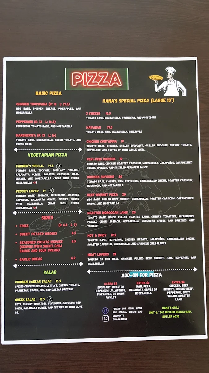 Menu, Hana's Grill