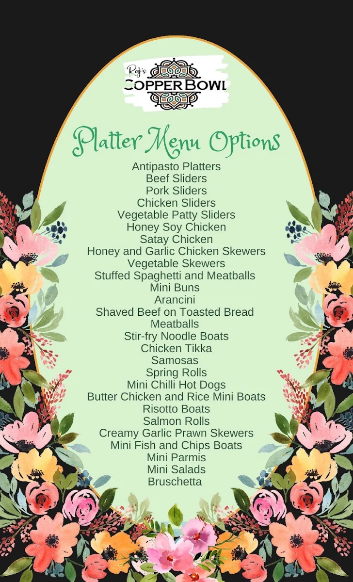 Menu, Raj's Copper Bowl