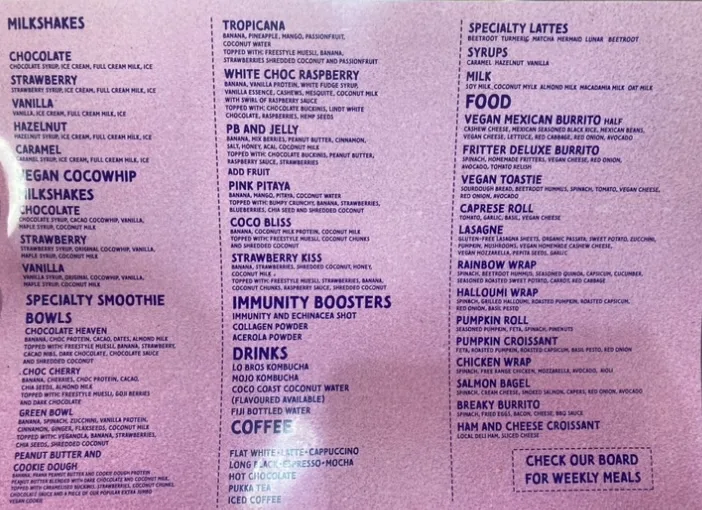 Menu, Helen's Heavenly Wholefoods Cafe