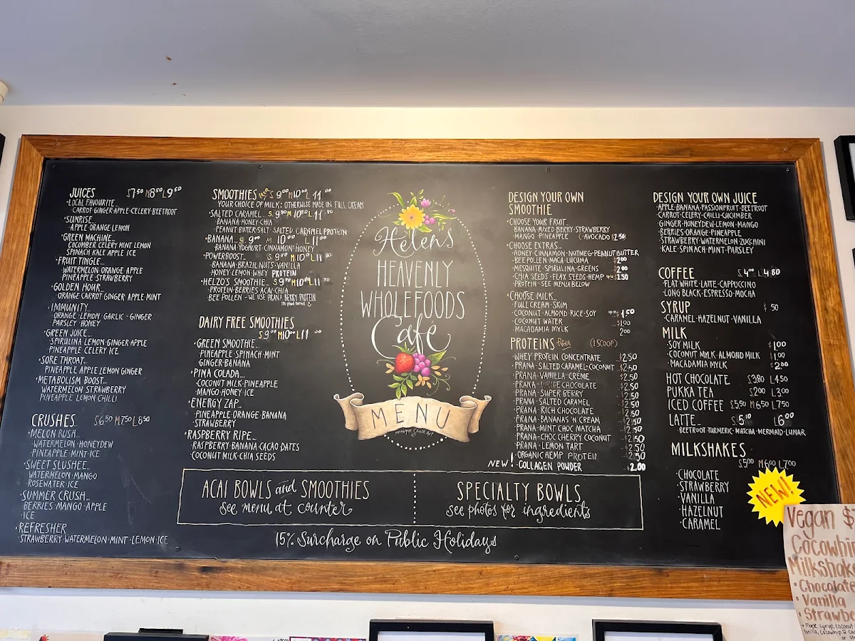 Menu, Helen's Heavenly Wholefoods Cafe