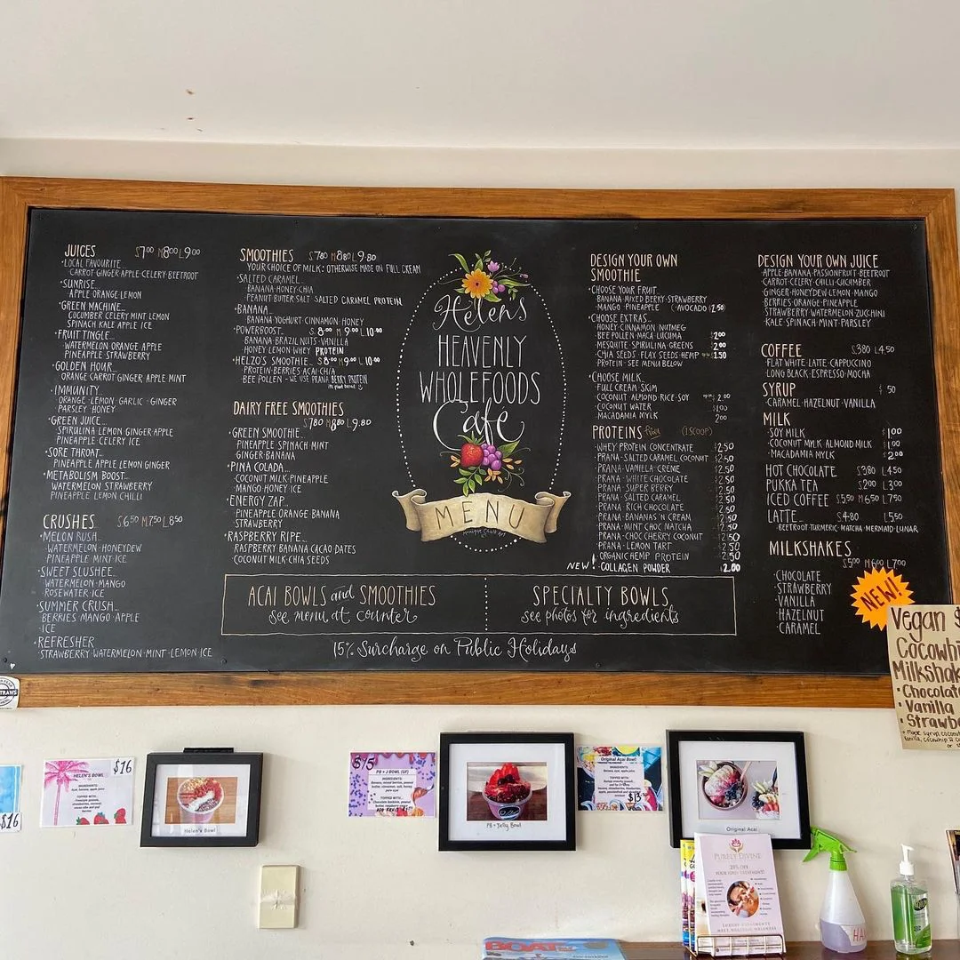 Menu, Helen's Heavenly Wholefoods Cafe