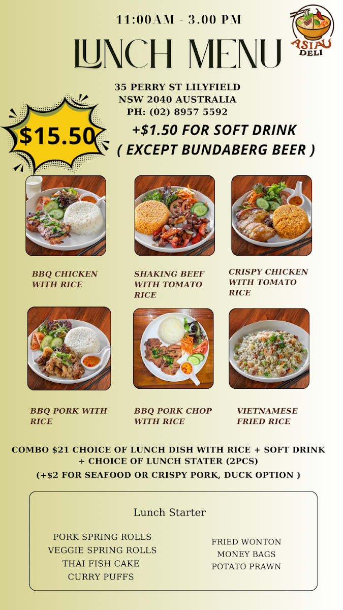 Menu, Asian Deli Vietnamese Thai & Coffee Restaurant
