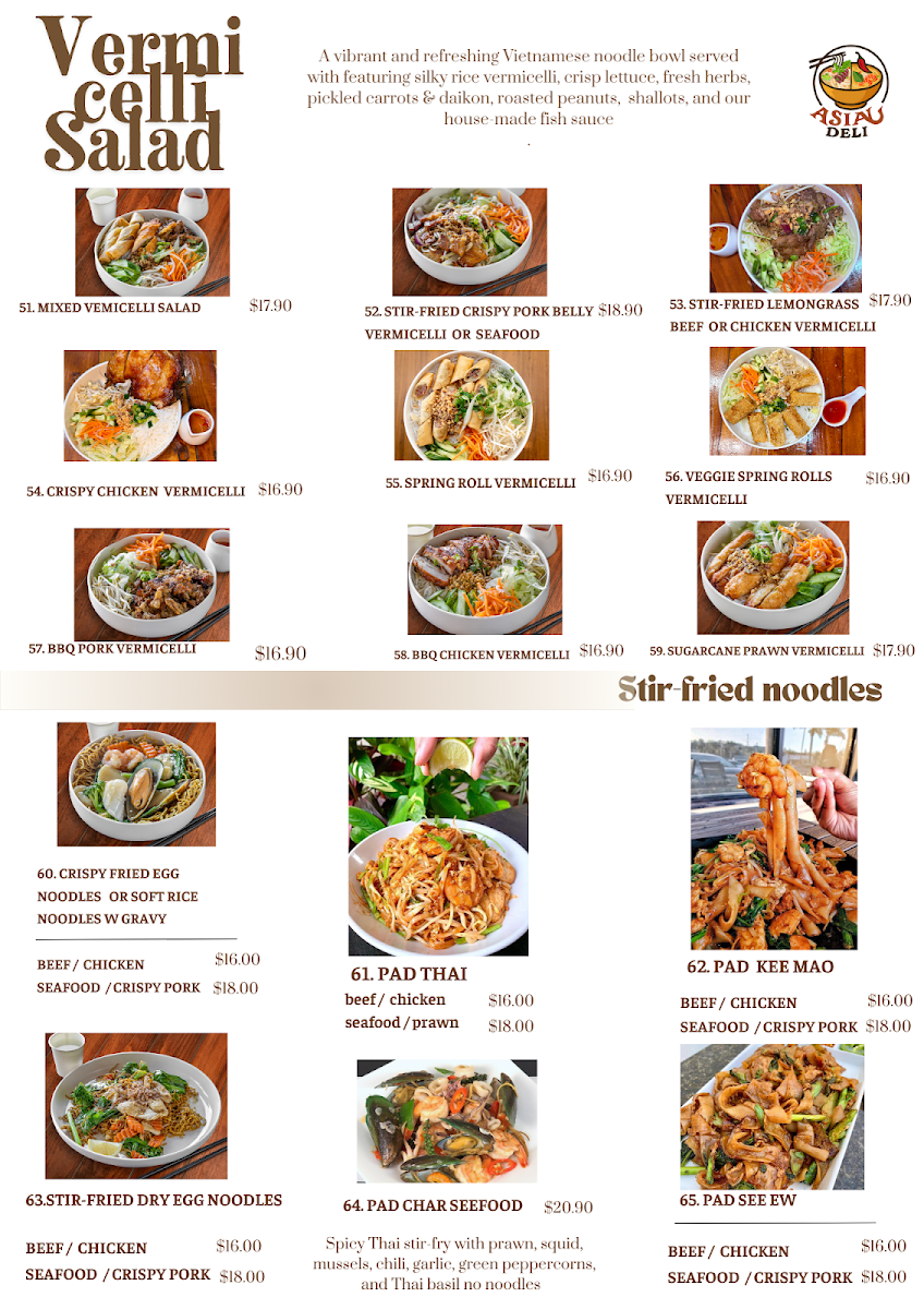 Menu, Asian Deli Vietnamese Thai & Coffee Restaurant