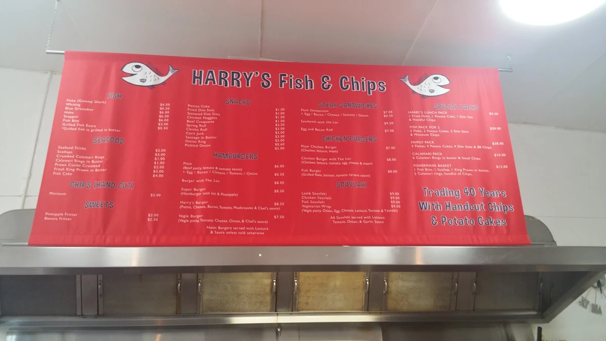 Menu, Harry's Fish & Chips In Blackburn South