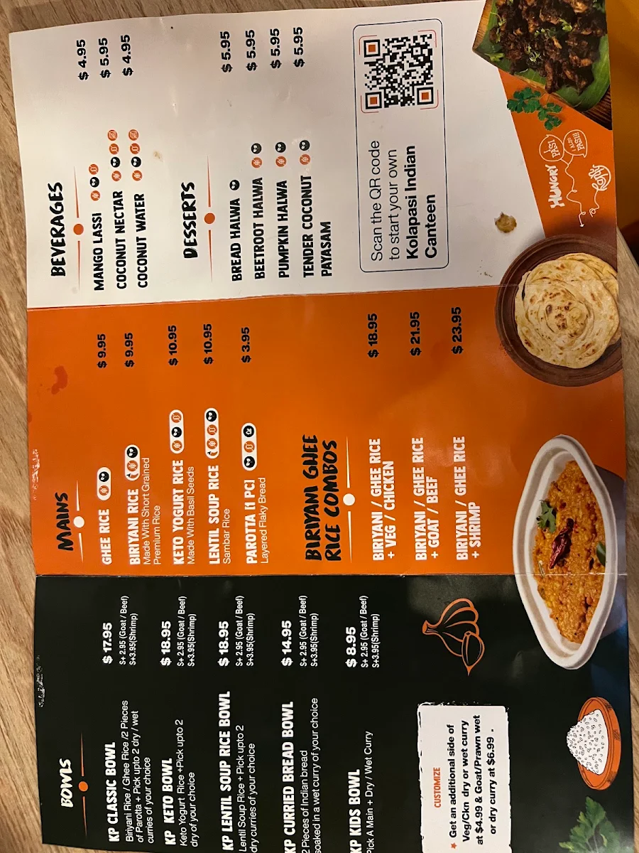 Menu, Kolapasi Maylands - Indian Restaurant