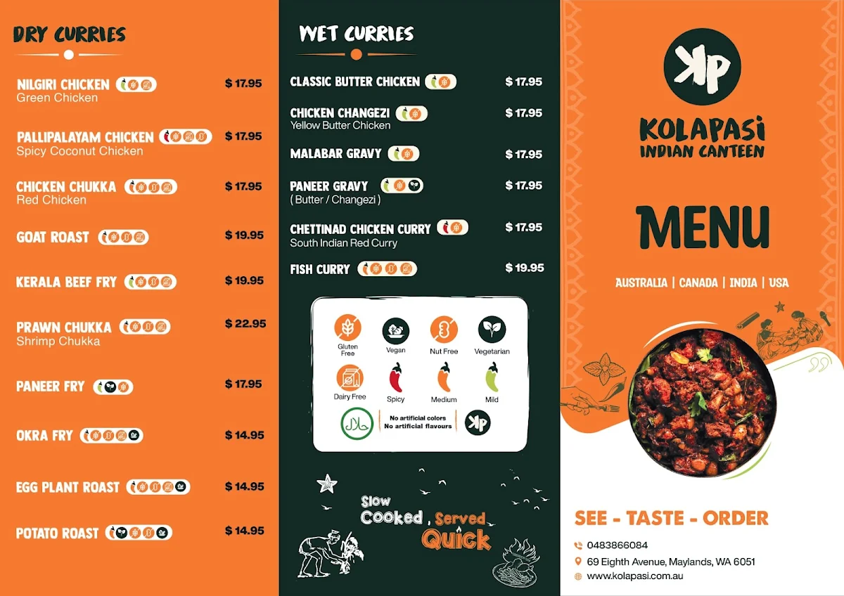 Menu, Kolapasi Maylands - Indian Restaurant