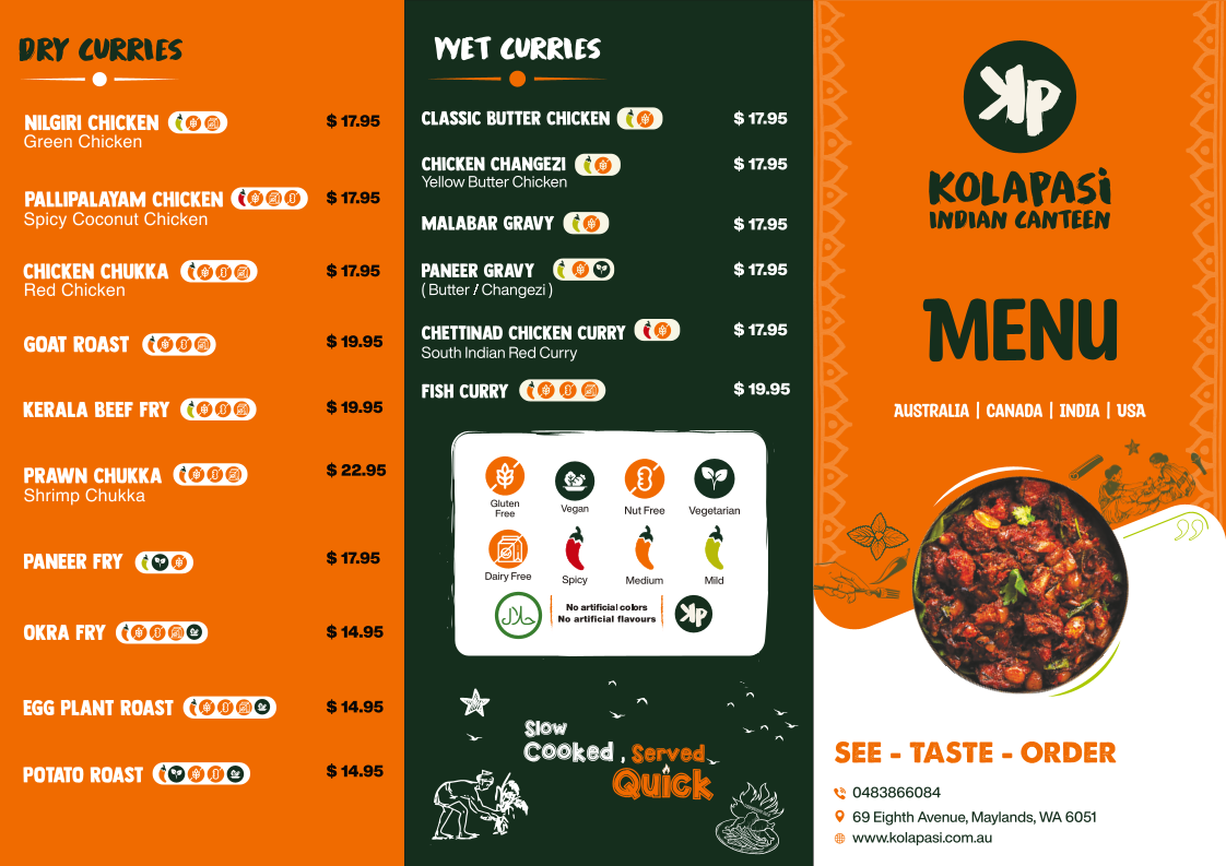Menu, Kolapasi Maylands - Indian Restaurant