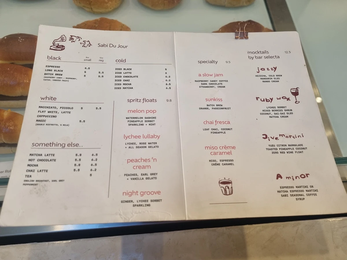 Menu, Sabi Sounds Listening Café & Record Lounge