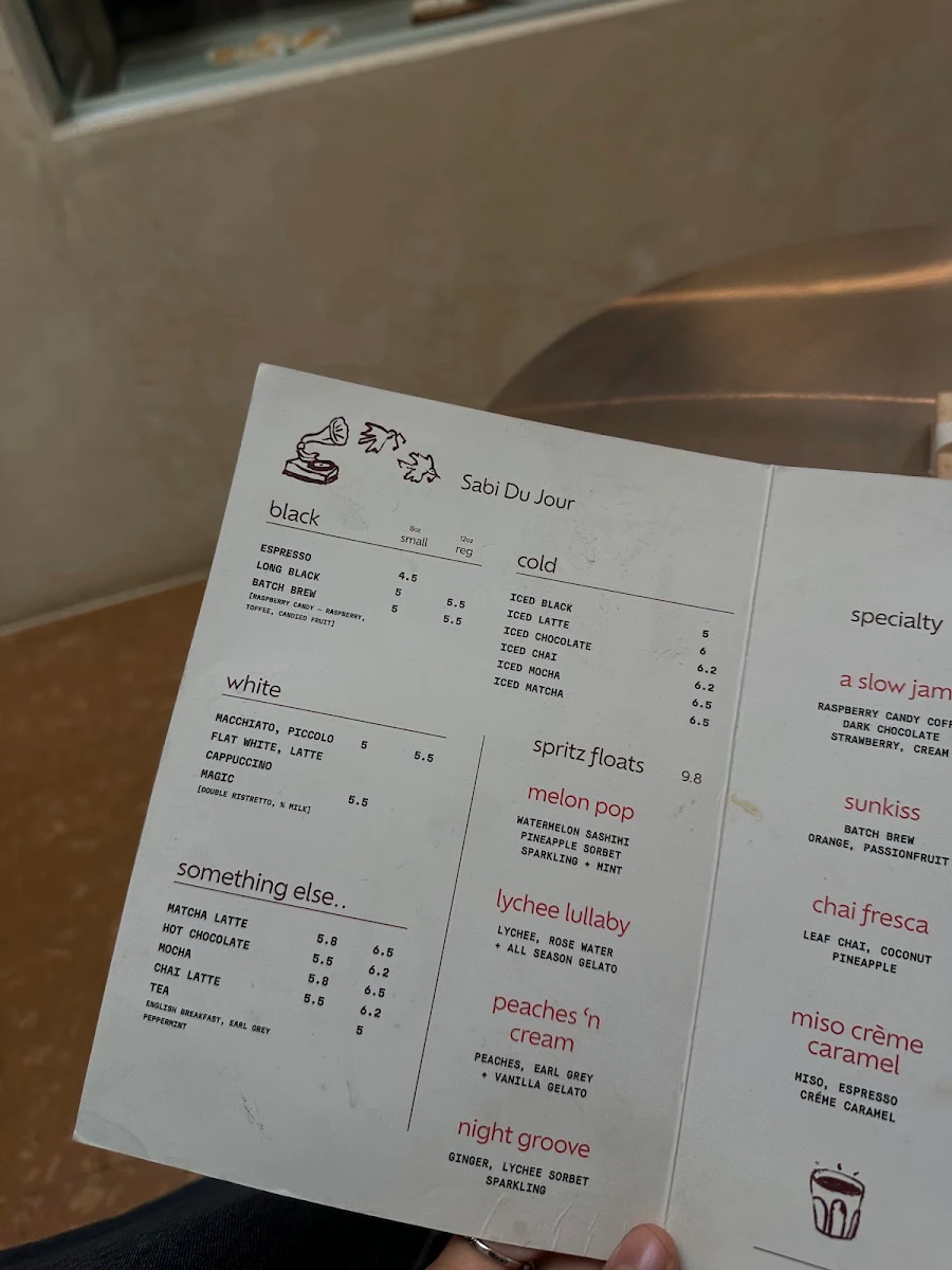 Menu, Sabi Sounds Listening Café & Record Lounge