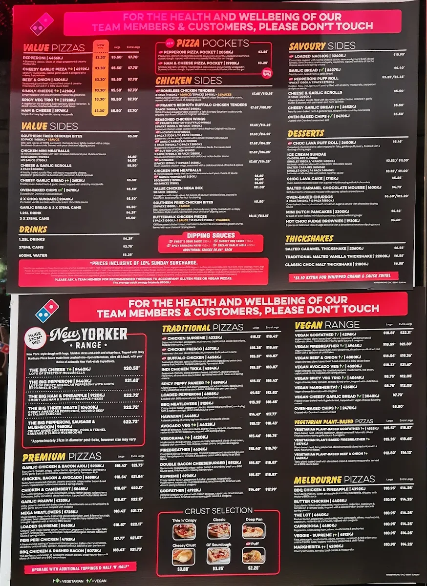 Menu, Domino's Pizza Maribyrnong