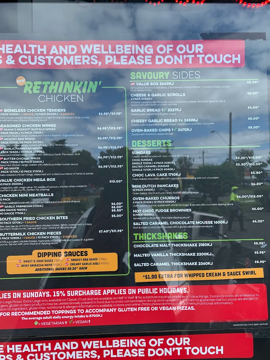 Menu, Domino's Pizza Maribyrnong
