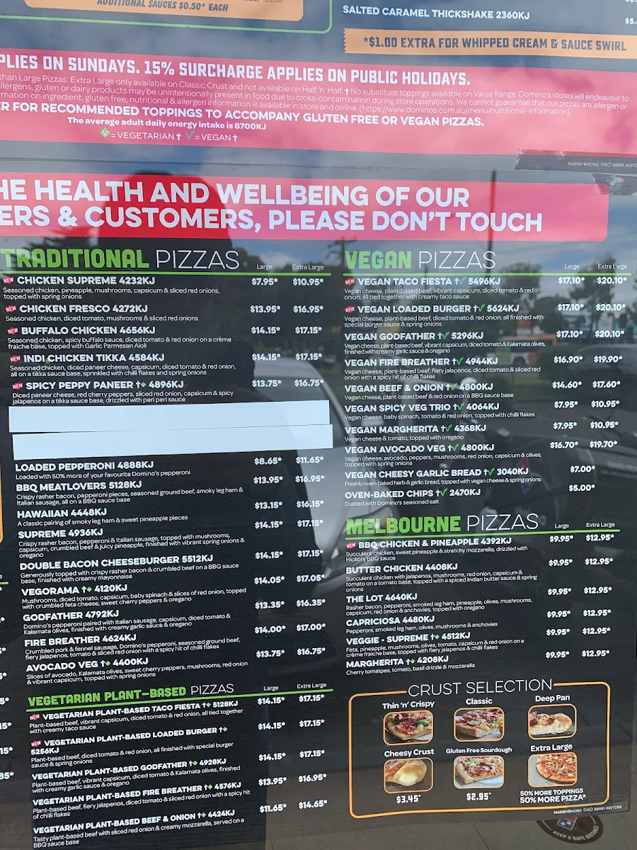 Menu, Domino's Pizza Maribyrnong