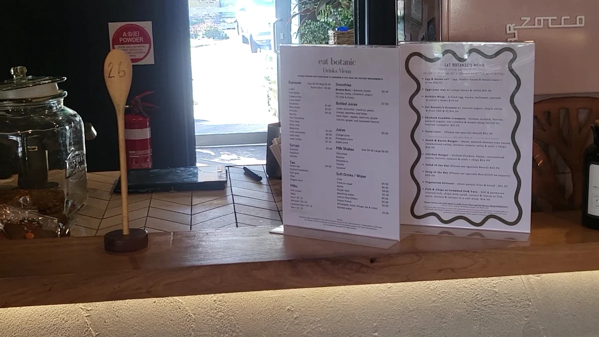 Menu, Eat Botanic restaurant and Bar