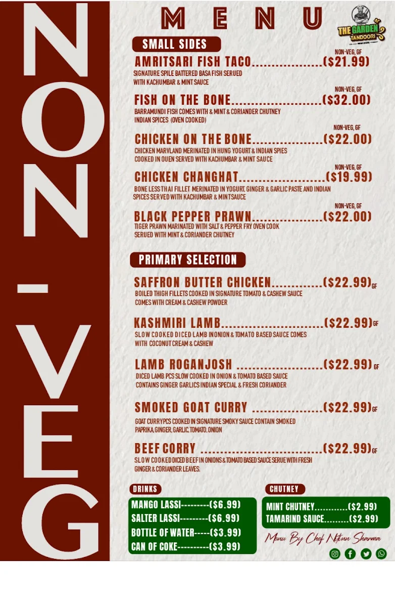 Menu, The Garden Tandoori