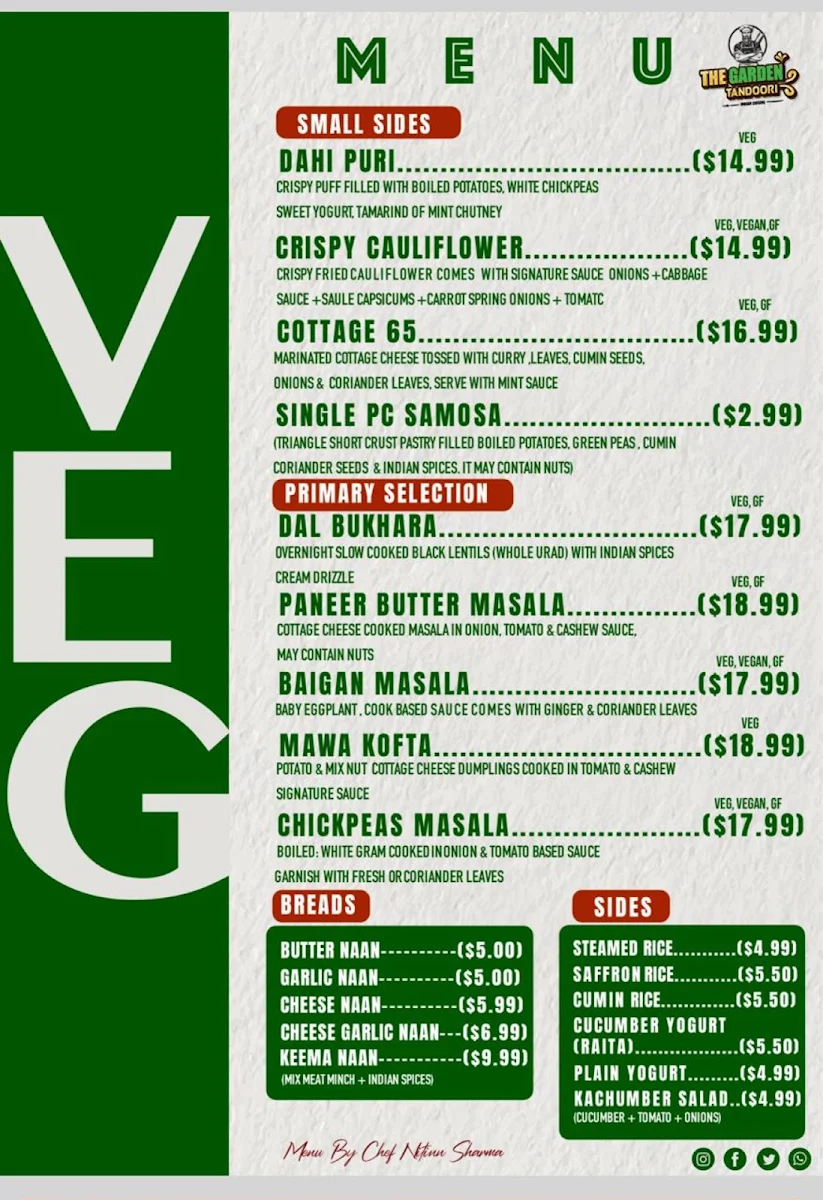 Menu, The Garden Tandoori