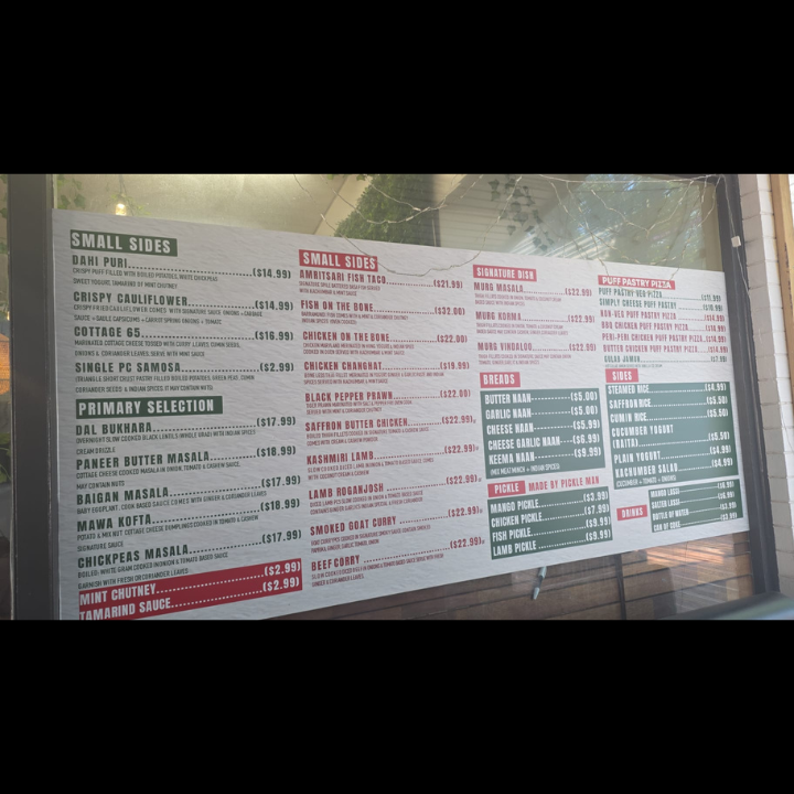 Menu, The Garden Tandoori
