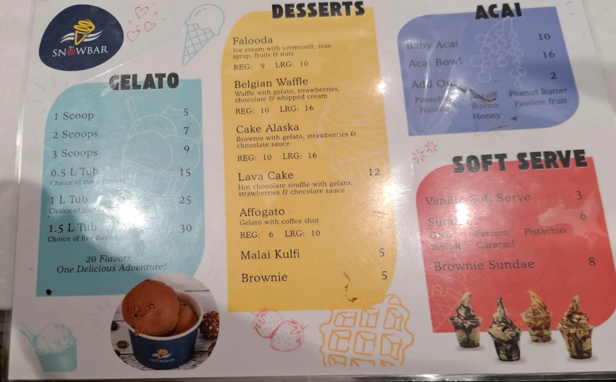 Menu, SNOWBAR