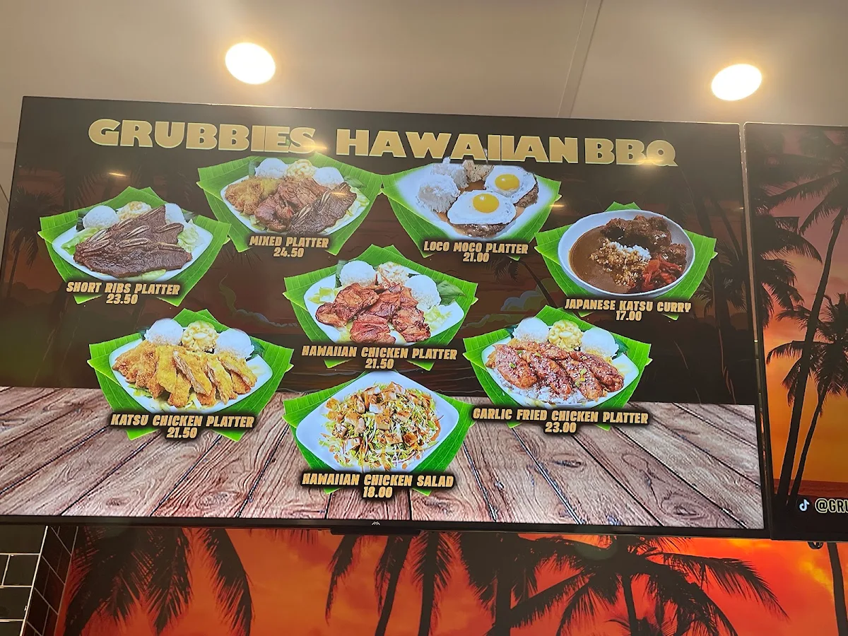 Menu, Grubbies Burgers & Hawaiian BBQ
