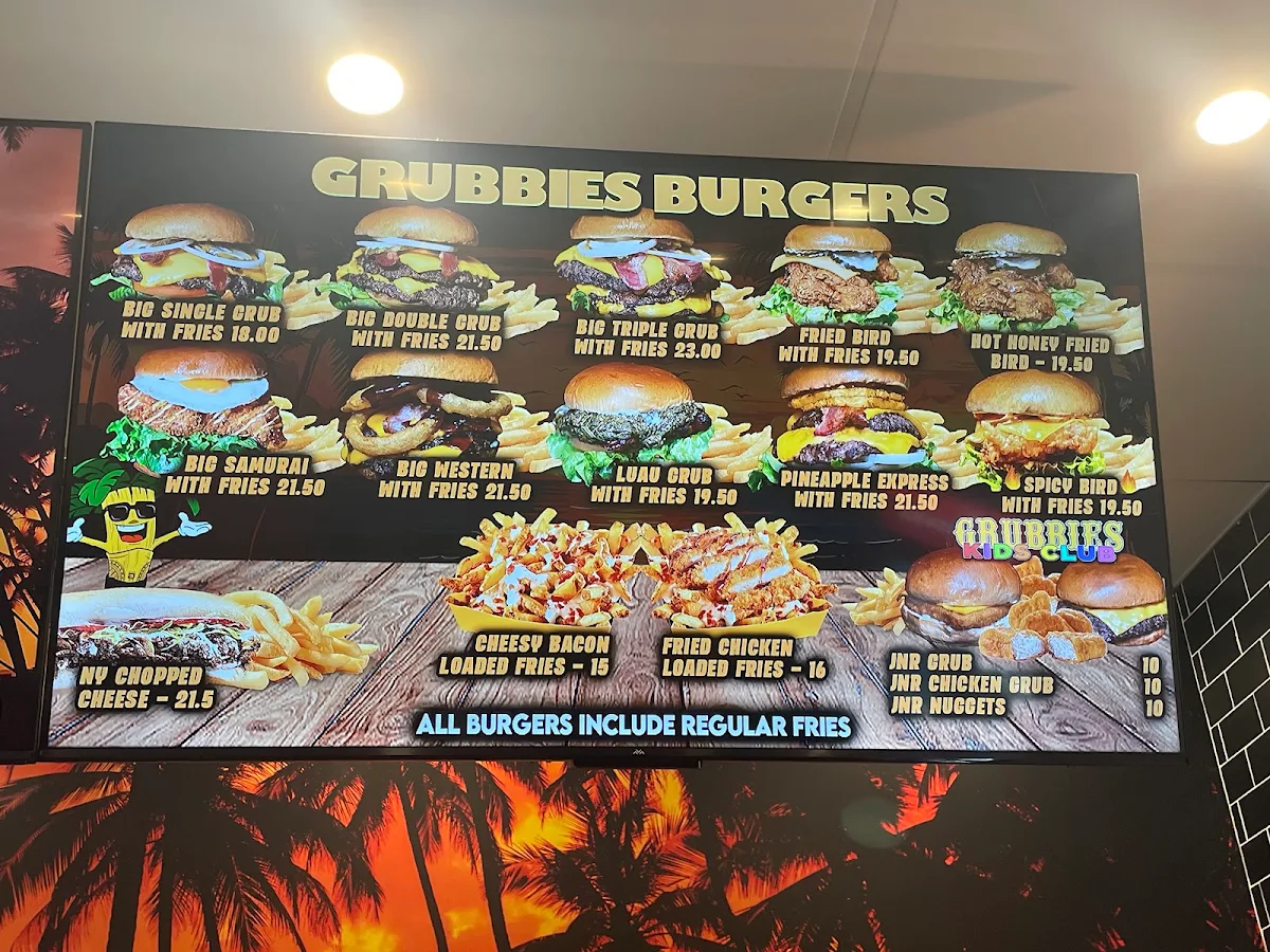 Menu, Grubbies Burgers & Hawaiian BBQ
