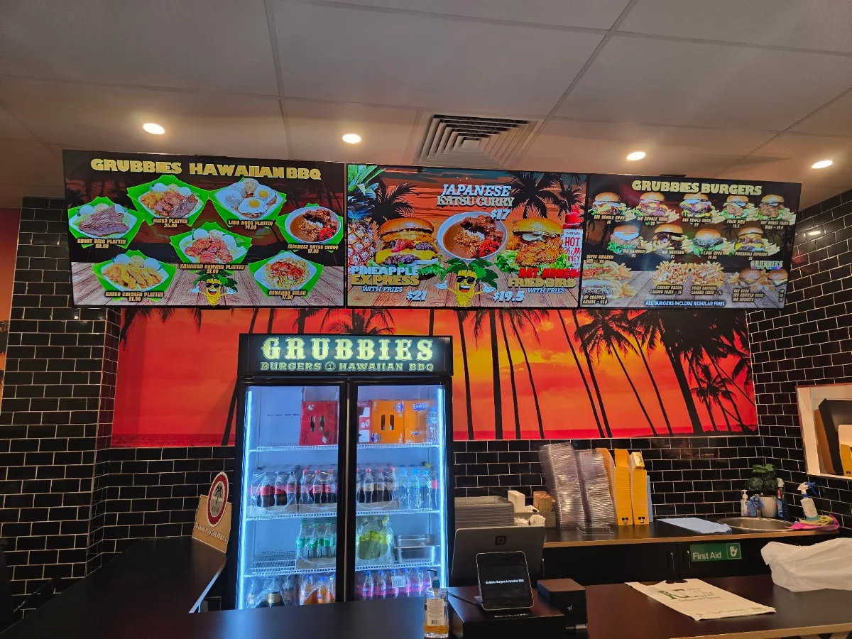 Menu, Grubbies Burgers & Hawaiian BBQ