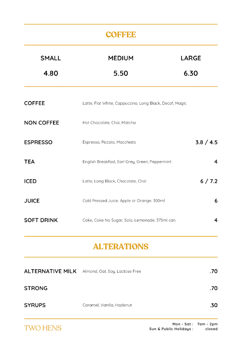Menu, Two Hens