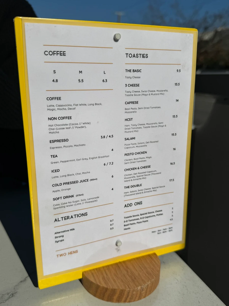 Menu, Two Hens