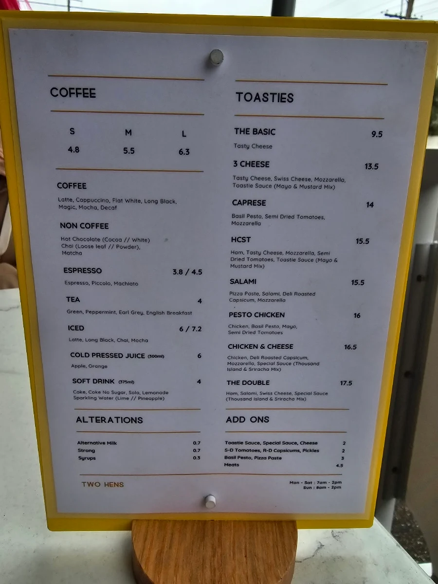 Menu, Two Hens