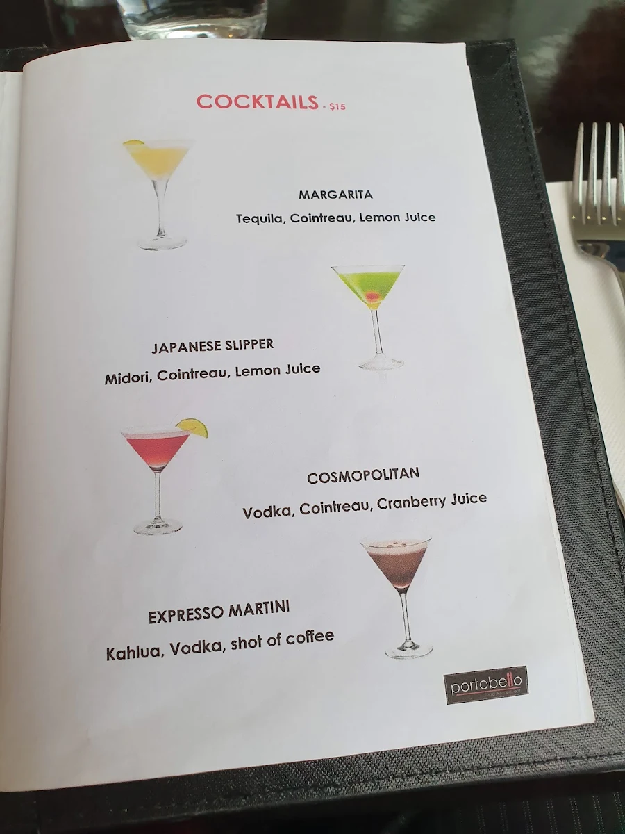 Menu, Portobello Food Kitchen Bar