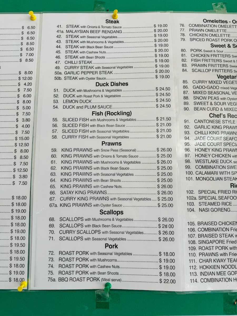 Menu, Jade Court Restaurant